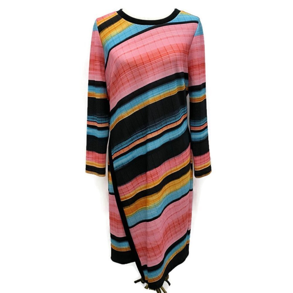 ECI New York Brown & Pink Stripe Asymmetric Dress